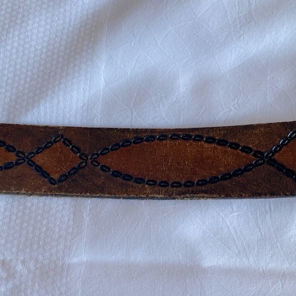 VINTAGE Genuine Leather distressed Belt Brown 51’ snap on buckle Western Country - Picture 2 of 8